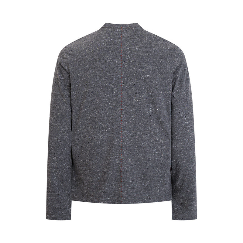 Speckled Long-Sleeve T-Shirt – Mock Neck Relaxed Fit with Center Seam Detail