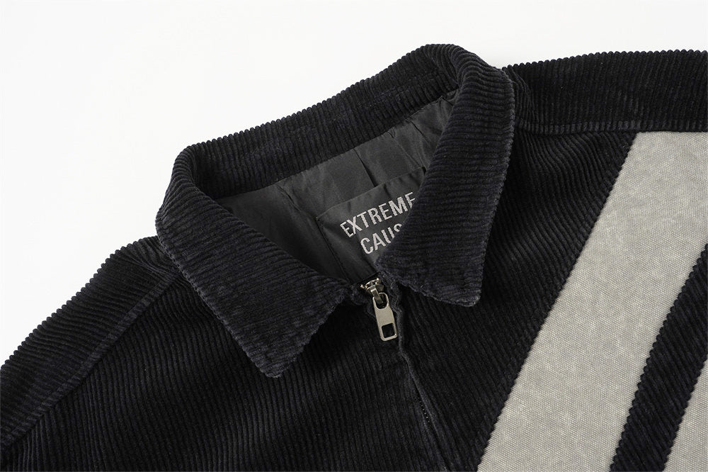 Chaqueta Bomber Oversized de Pana Color Block – Patchwork con Cremallera para Hombre