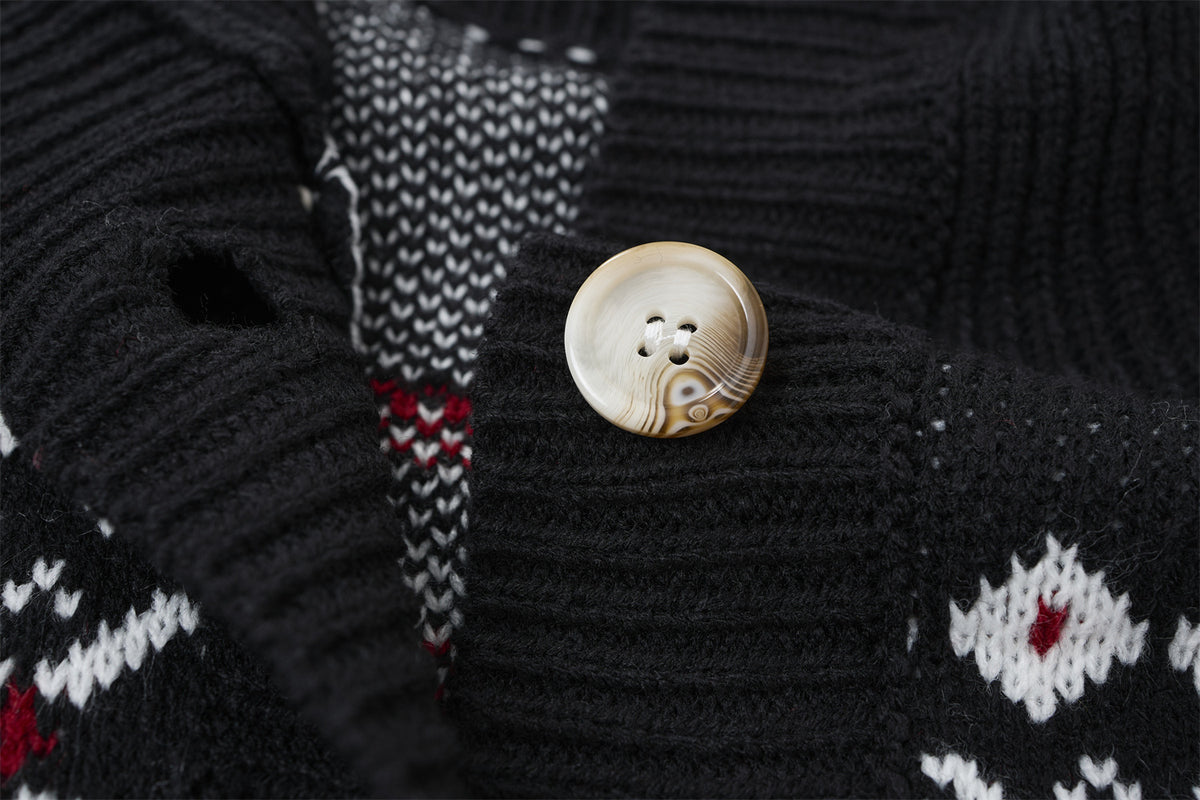 Christmas Reindeer Snowflake Knit Cardigan Sweater – Turtleneck Button-Front