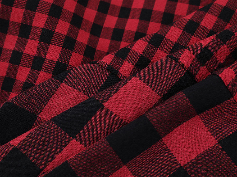 Men's Plaid Long-Sleeve Shirt – Oversized Fit with Graphic Sleeve Print