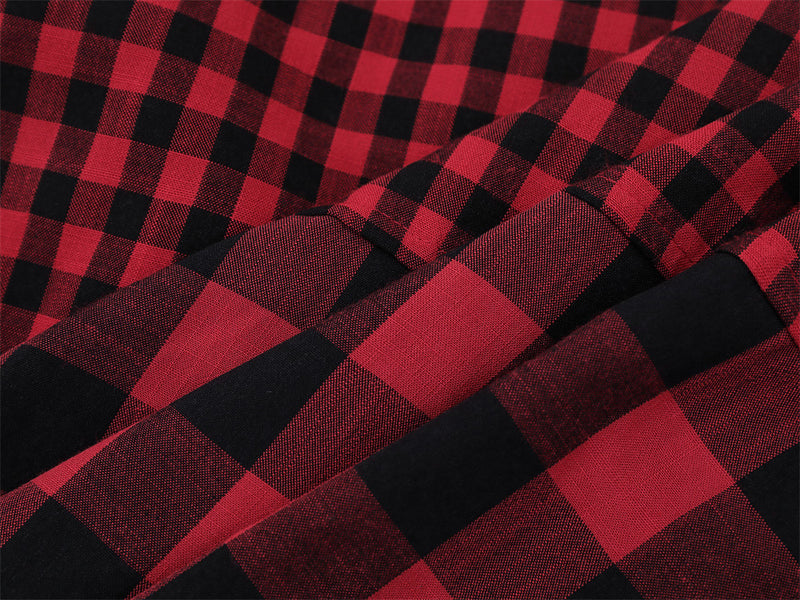 Men's Plaid Long-Sleeve Shirt – Oversized Fit with Graphic Sleeve Print