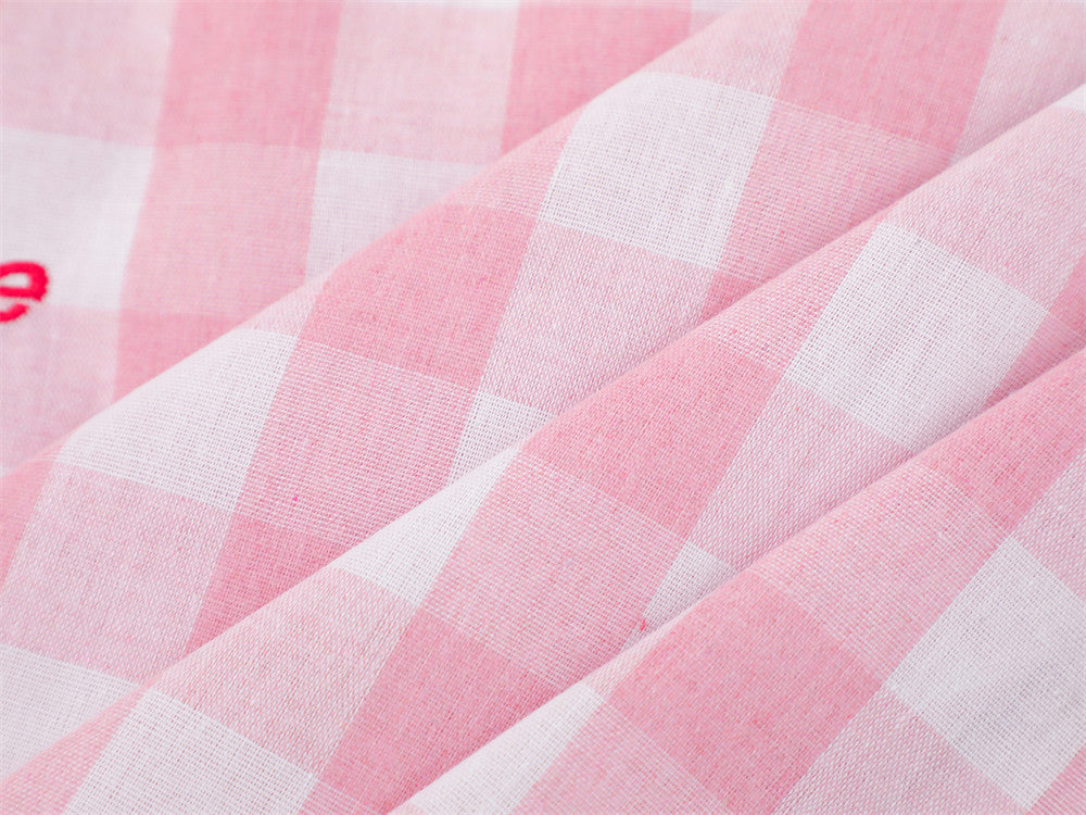 Oversized Gingham Check Short Sleeve Shirt with Embroidered Script Logo
