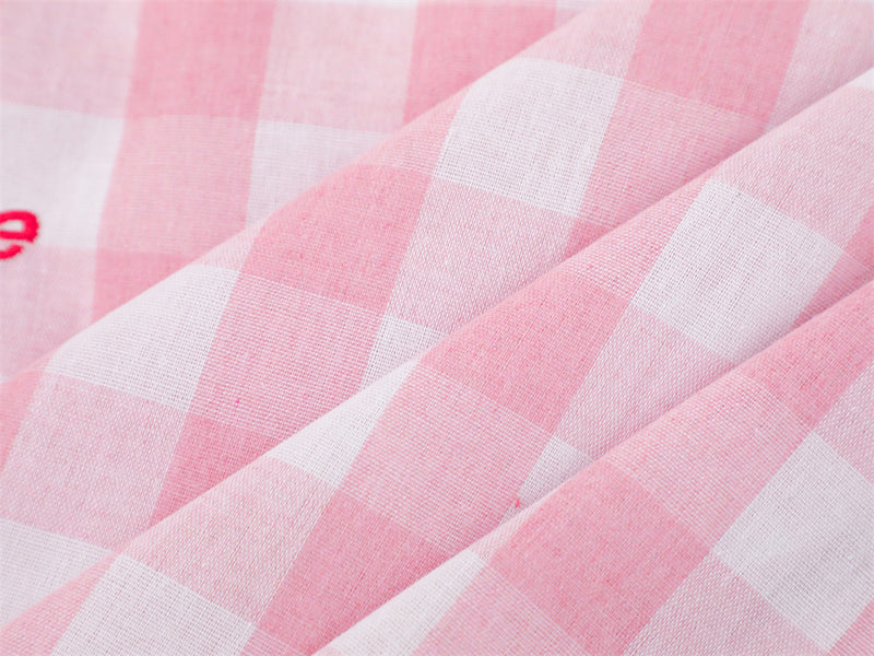 Oversized Gingham Check Short Sleeve Shirt with Embroidered Script Logo