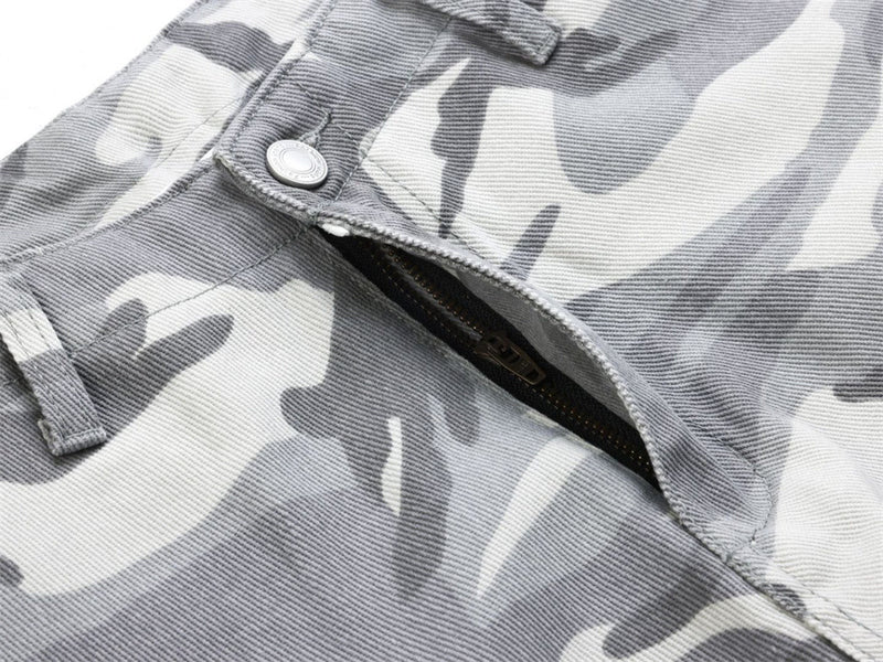 Mens Baggy Cargo Jeans Wide Leg White Camo Pants