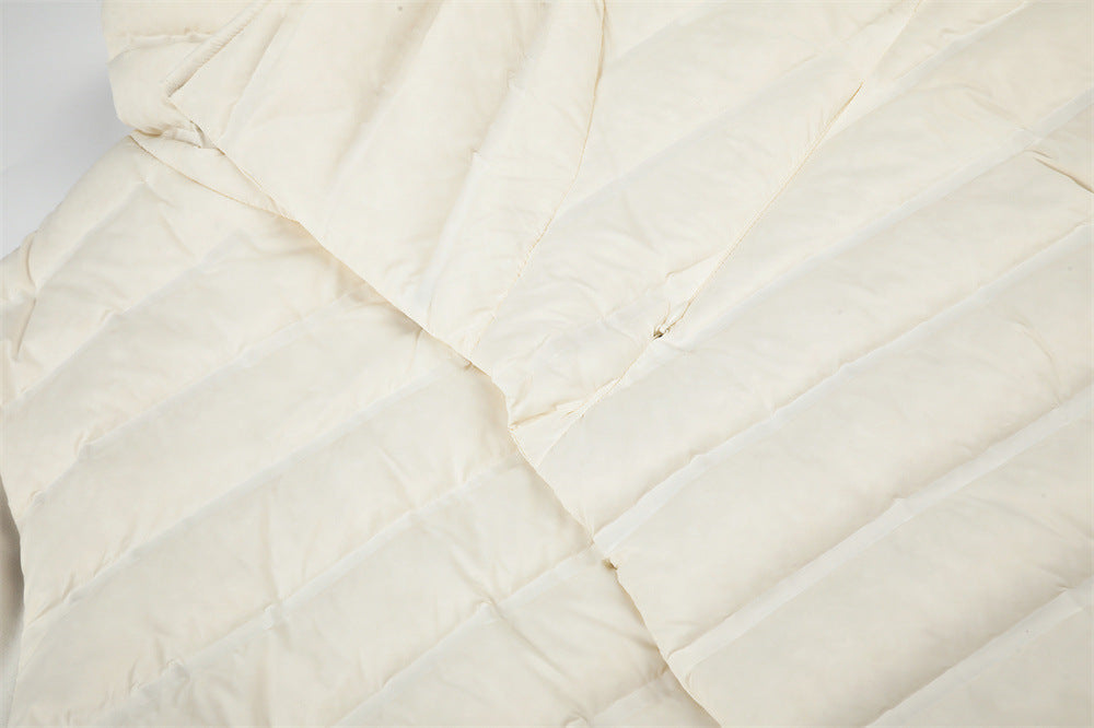 Men's Asymmetric Stand Collar Quilted Down Jacket – Diagonal Placket Puffer Coat