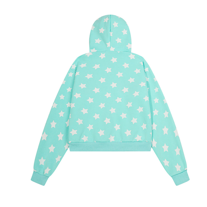 Sweat court zippé à imprimé étoiles avec pomme – Streetwear kawaii