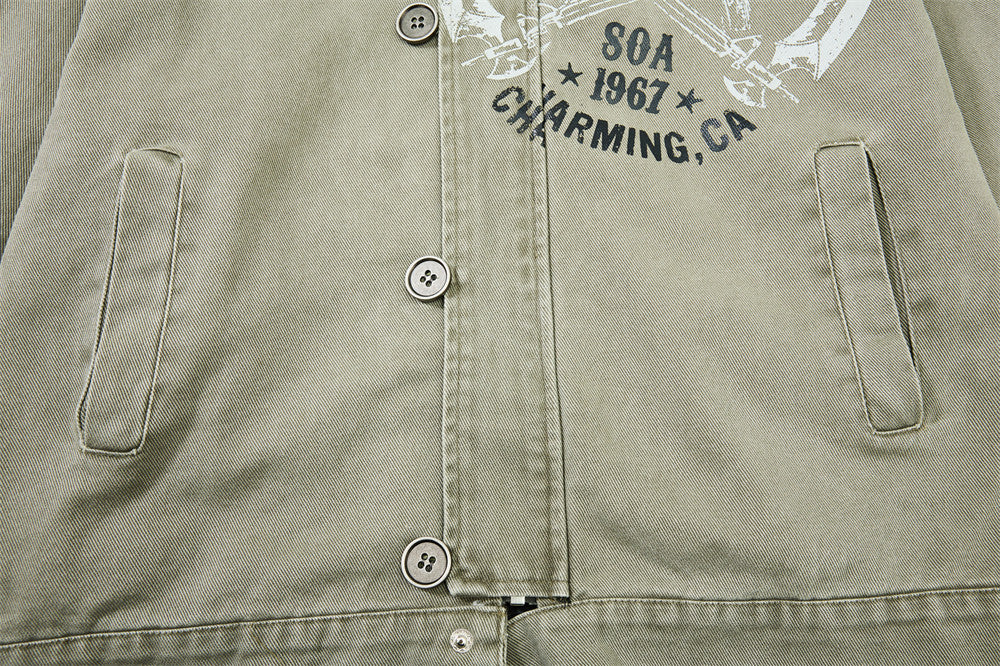 Men's Canvas Work Jacket – Vintage Punk Distressed Stand Collar with Scythe