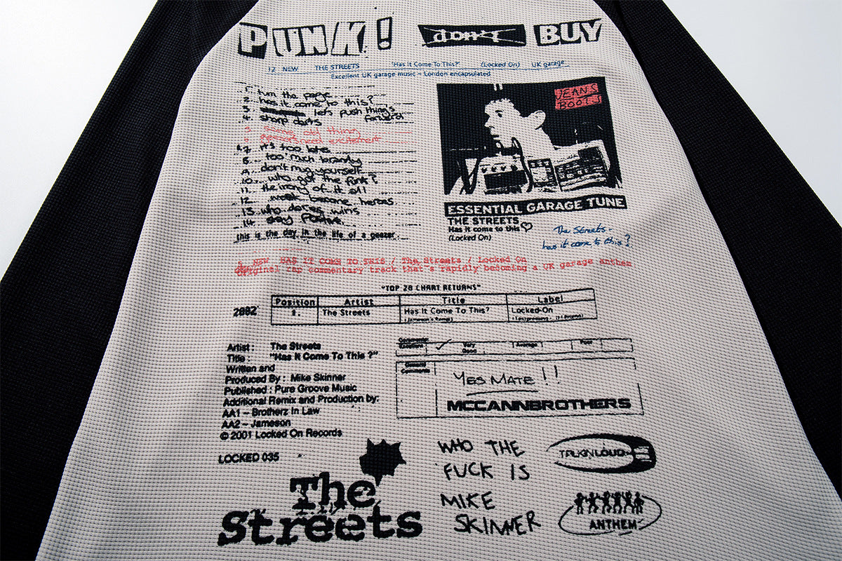 The Streets Punk Graphic Waffle Knit Raglan Long Sleeve Shirt – Black &