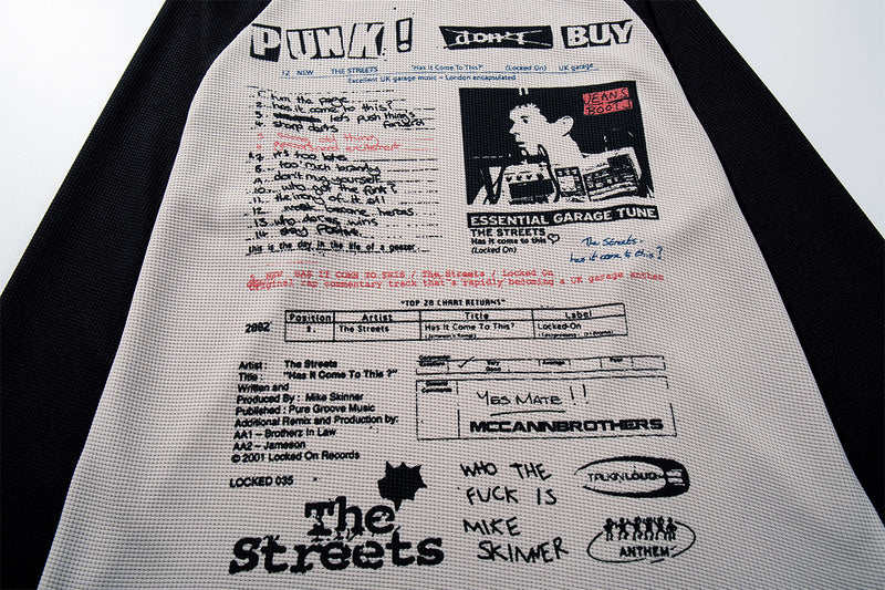 The Streets Punk Graphic Waffle Knit Raglan Long Sleeve Shirt – Black &