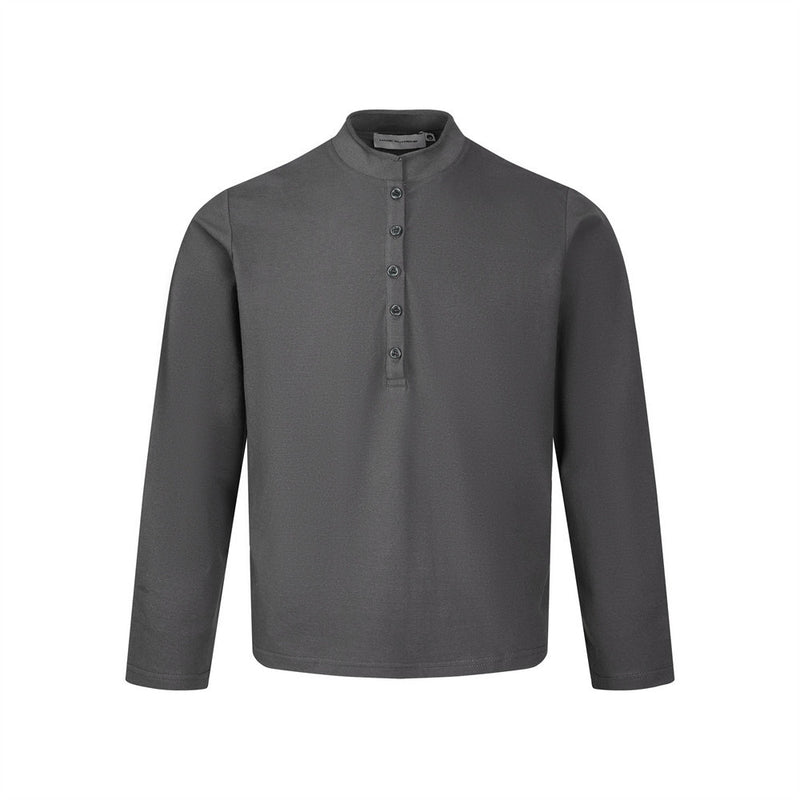 Men's Long Sleeve Shirt – Mandarin Collar Half-Button Henley