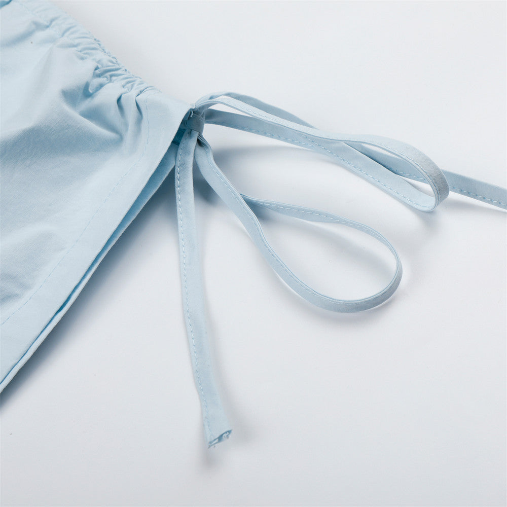 Wide-Leg Parachute Pants with Ruched Side Drawstring & Layered Flap Detail