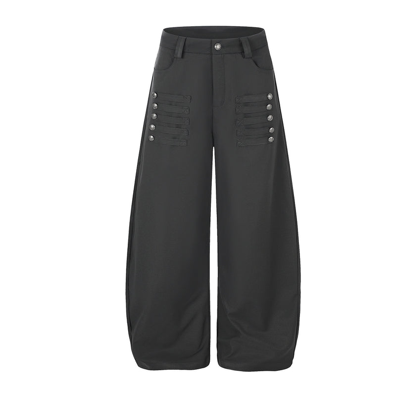 Palazzo-Hose mit weitem Bein und Militärknopf- sowie Riemendetails