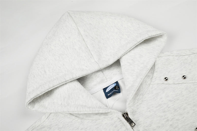 Oversized Zip-Up Hoodie with Studded Seam Detail – Acid Wash & Grey