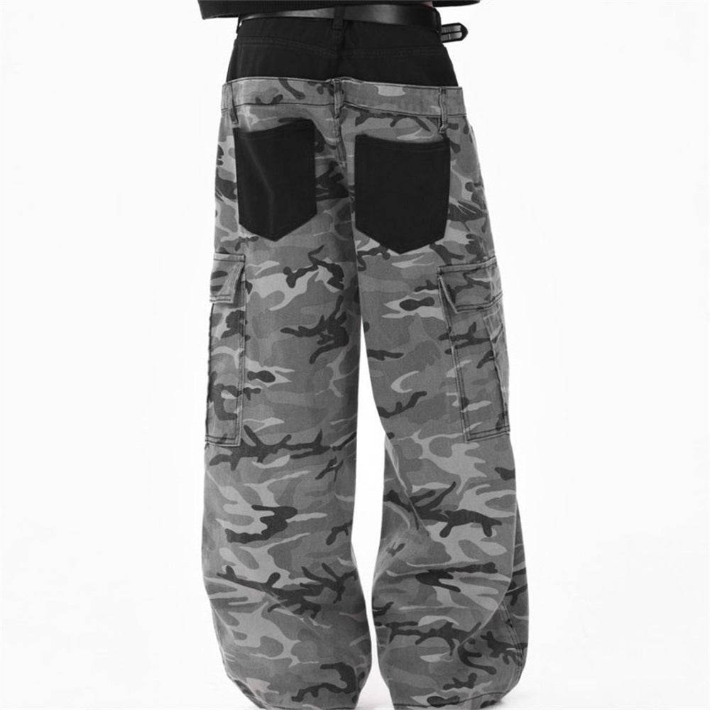 Men's Camo Cargo Pants – Faux Two-Piece Baggy Wide-Leg Denim