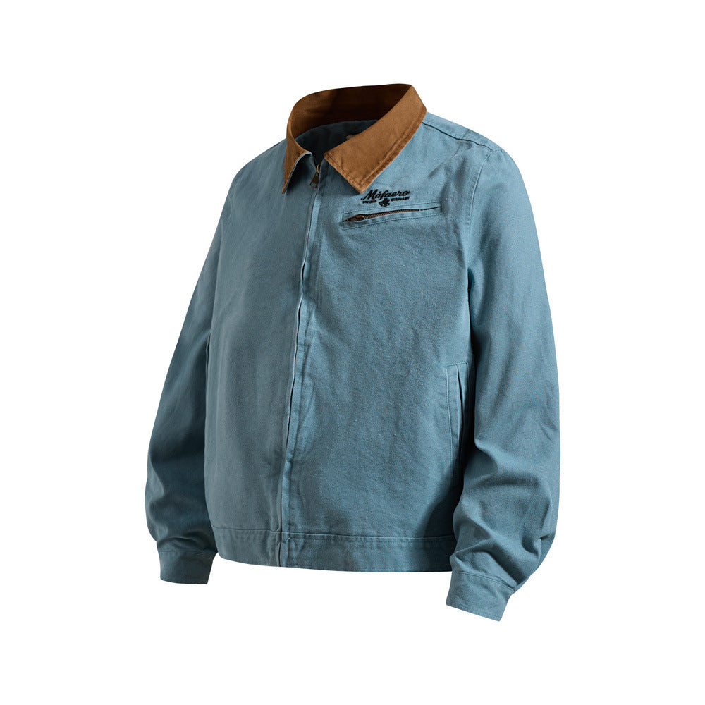 Men's Canvas Workwear Zip Jacket with Contrast Corduroy Collar