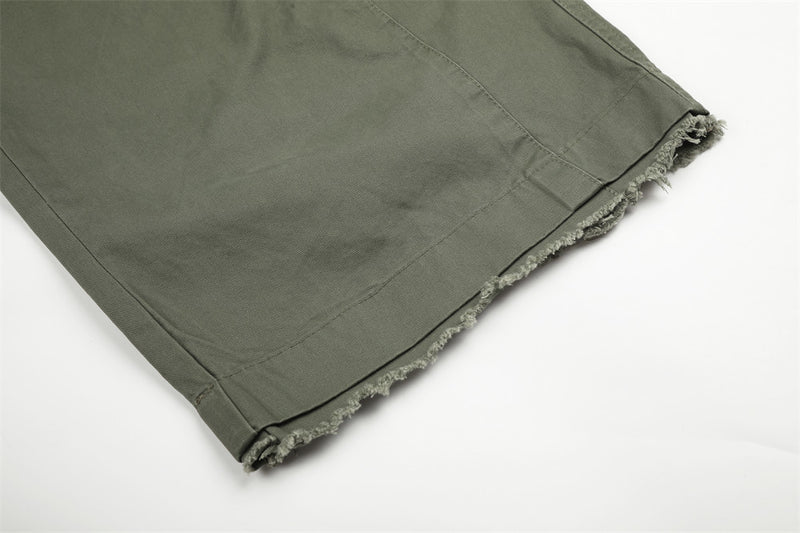 Pantalon palazzo à jambes larges – Taille haute, braguette à boutons, ceinture côtelée et ourlet brut