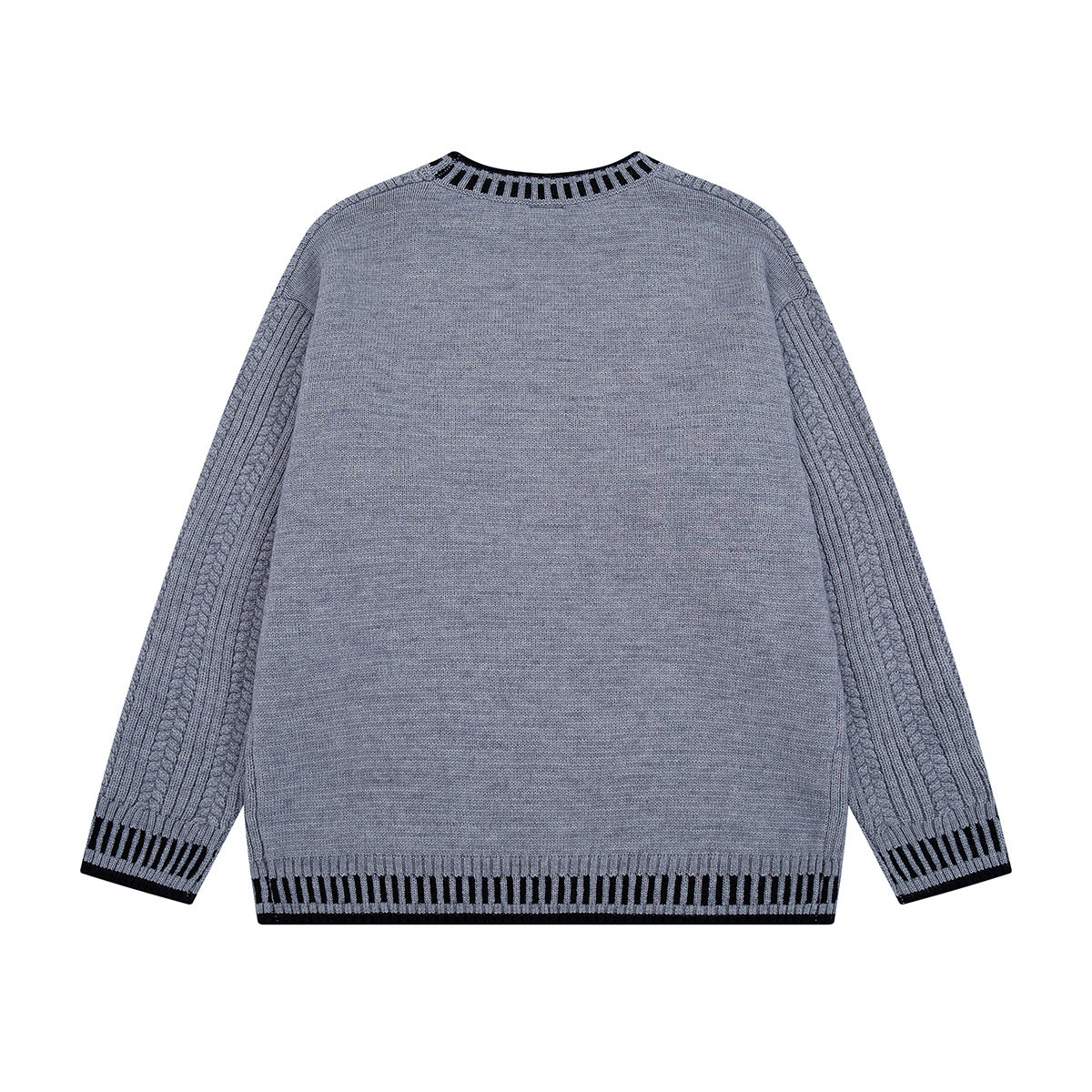 Zopfstrickpullover mit Dackel-Stickerei – Pullover mit Streifenbesatz