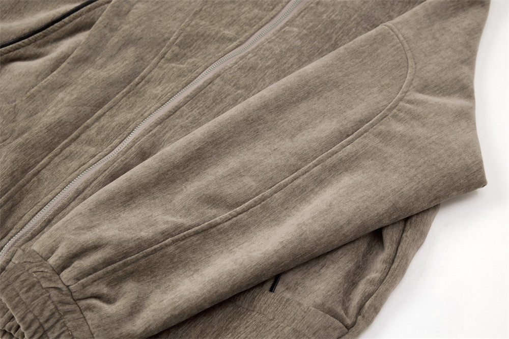 Blouson bomber homme en velours, col en similicuir et grandes poches
