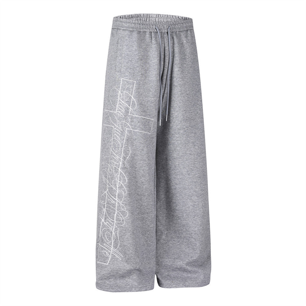 Wide-Leg Sweatpants with Cross Script Graphic Print