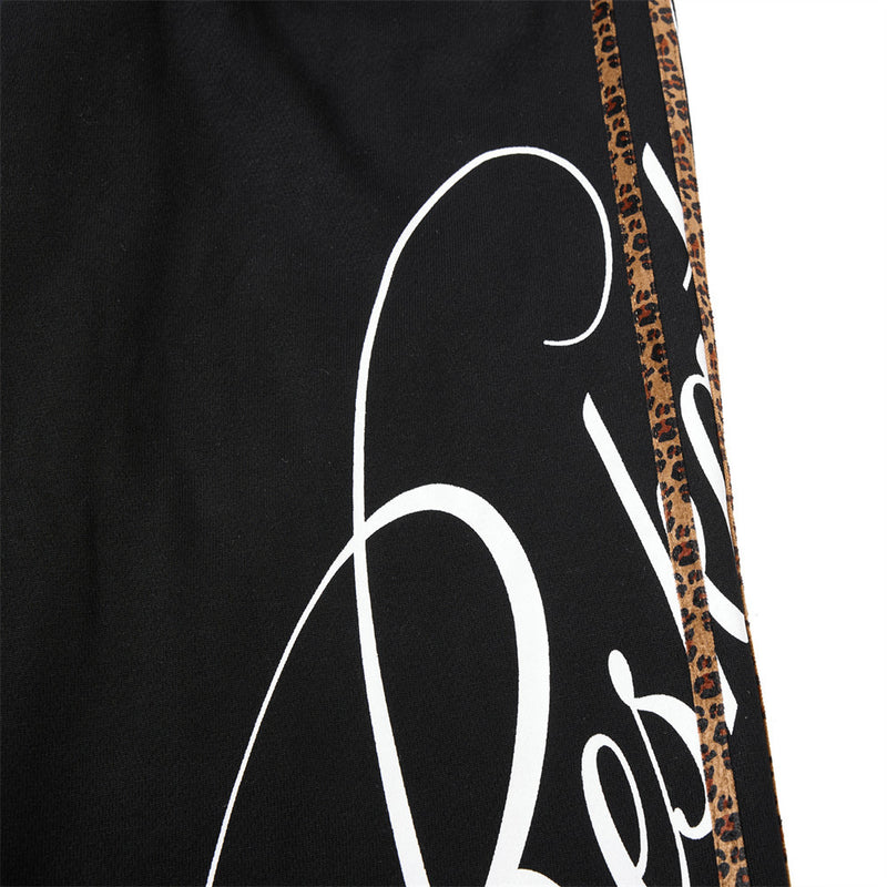 Dark Streetwear Wide-Leg Sweatpants with Leopard Side Tape & Script Print