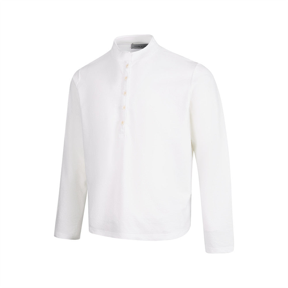 Men's Long Sleeve Shirt – Mandarin Collar Half-Button Henley