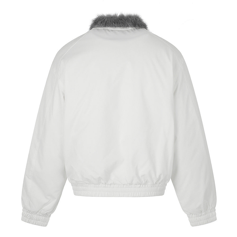 Faux Fur Collar Bomber Jacket – Men's Oversized Short Padded Coat
