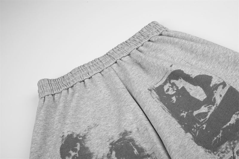 Wide-Leg Sweatpants with Graffiti Script & Vintage Photo Print – Heather Grey