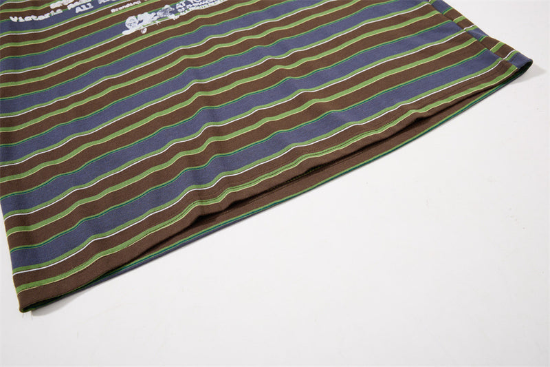 American Vintage Striped Henley Graphic T-Shirt – Oversized Short Sleeve