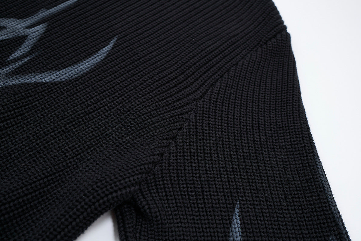 Pull jacquard en maille à col rond Tribal Flame – Streetwear noir