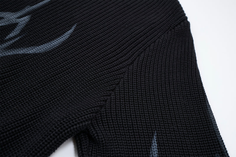 Pull jacquard en maille à col rond Tribal Flame – Streetwear noir