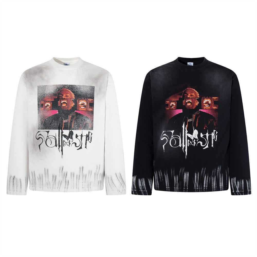 Herren-Langarmshirt mit Graphic – Spray-Dye-Distressed-Print im Hip-Hop-Stil