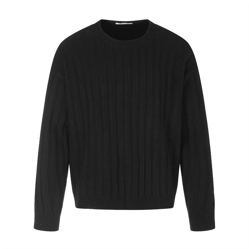 Ribbed Knit Crewneck Sweater — Oversized Fit, Solid Color