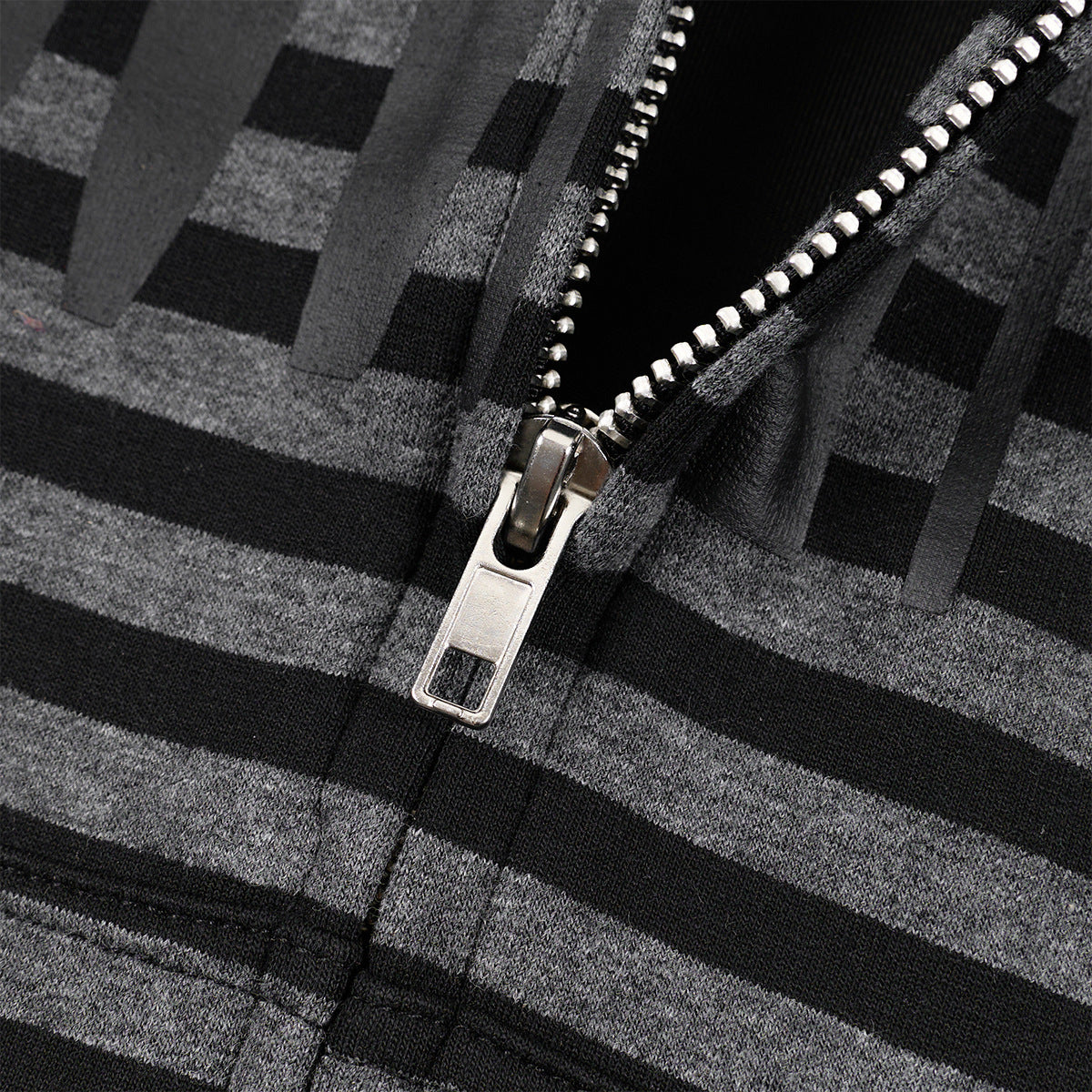 Striped Zip-Up Hoodie – Distressed Dark Streetwear with Music Graphic Print