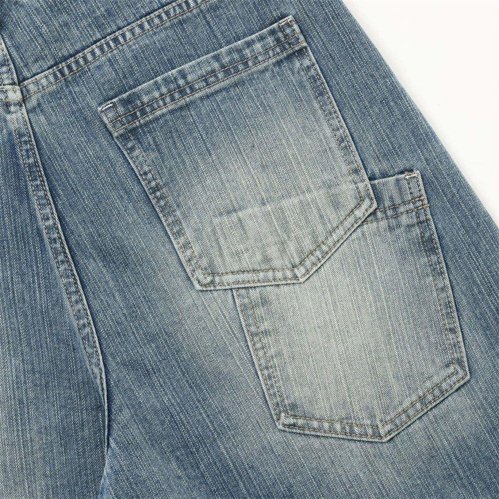 Light Blue Baggy Jeans Men – Vintage Wash Wide-Leg Denim with Punk Embroidery