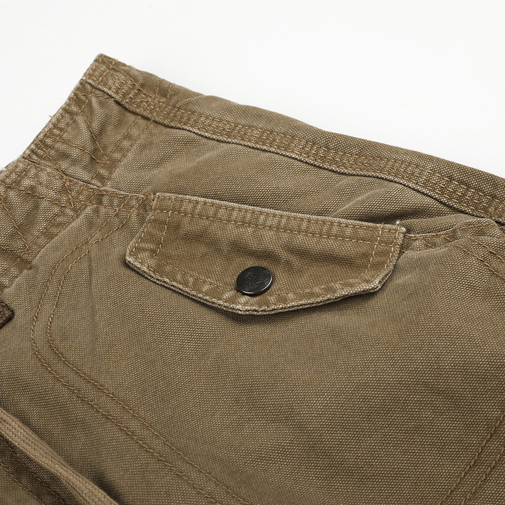 Baggy Cargo Pants Men Wide-Leg Multi-Pocket Washed Streetwear Trousers