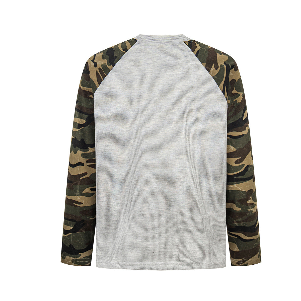 American Flag Camo Raglan Long-Sleeve Shirt – Waffle Knit Body, V-Notch Neck