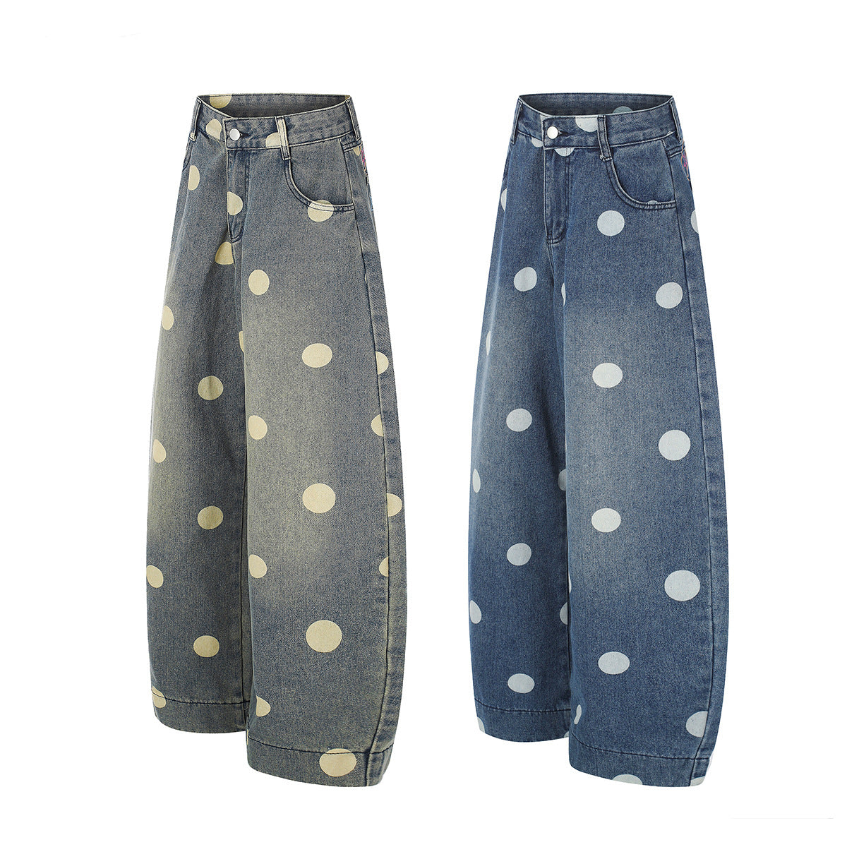 Baggy Mid Rise Jeans Wide-Leg Polka Dot Y2K Denim Pants
