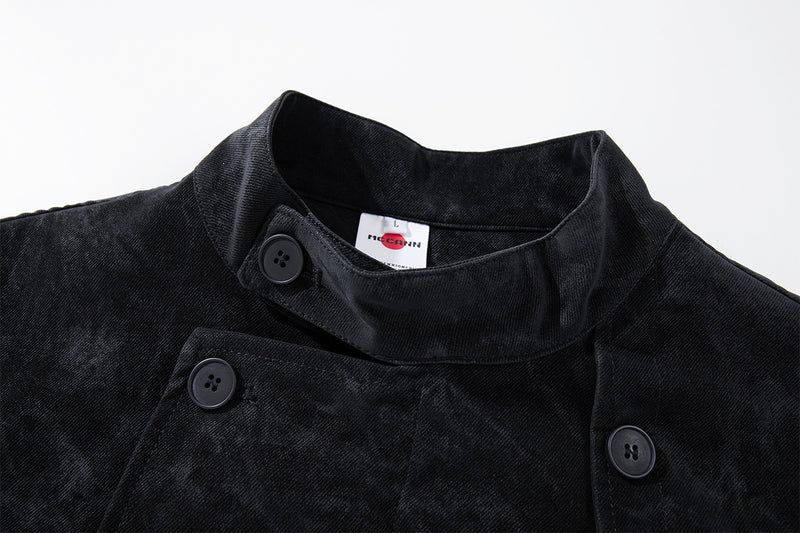 Double-Breasted Stand Collar Jacket – Vintage Washed Black