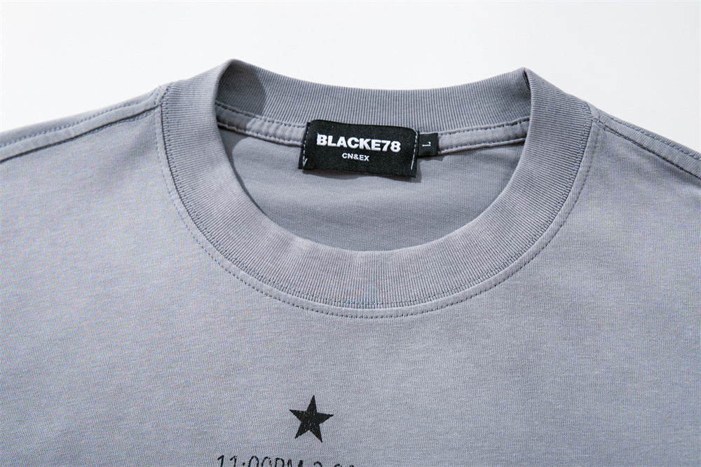 Galloping Horse Graphic Long-Sleeve T-Shirt — Vintage Washed Mock-Neck