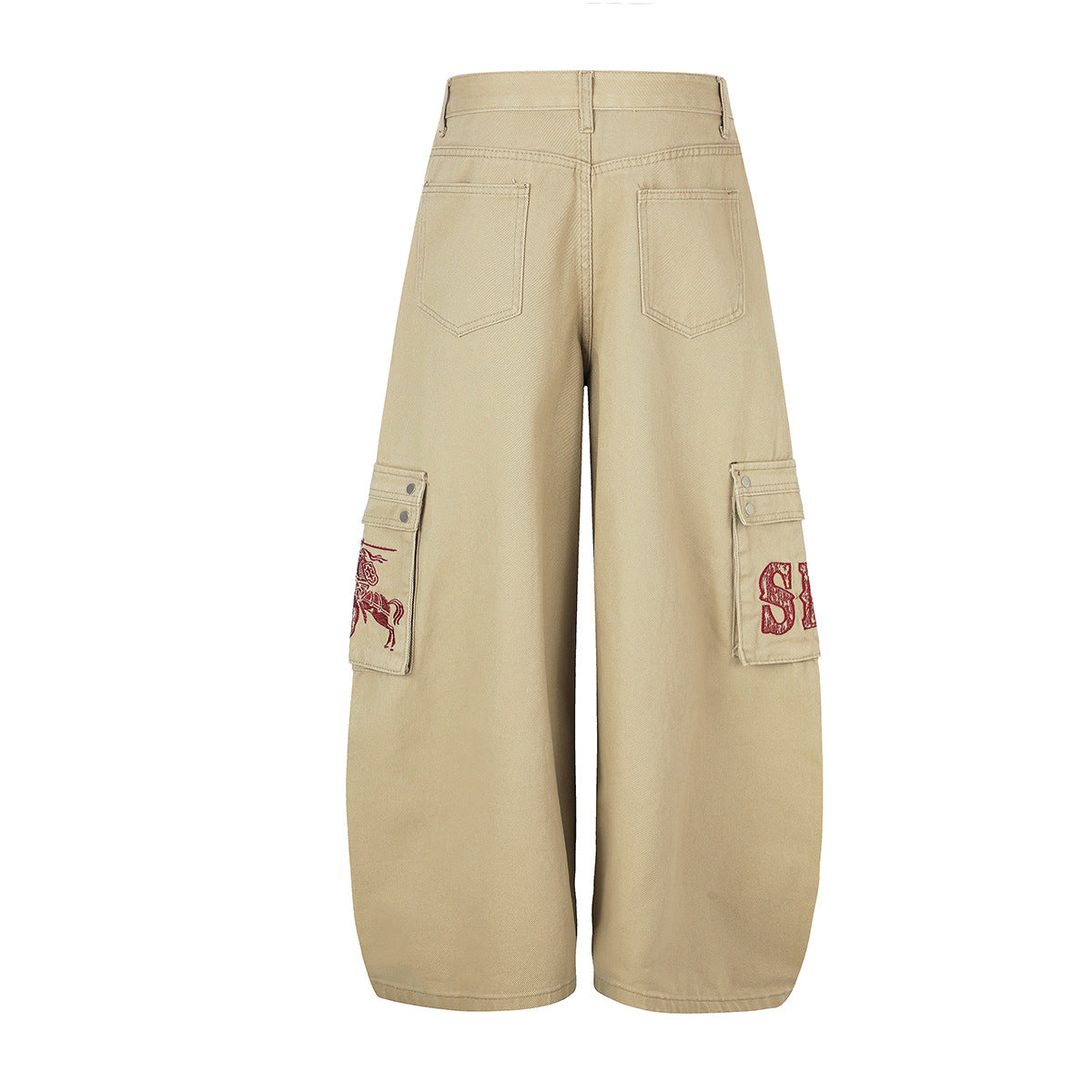 Baggy Cargo Pants Wide Leg Embroidered Letter Workwear Trousers