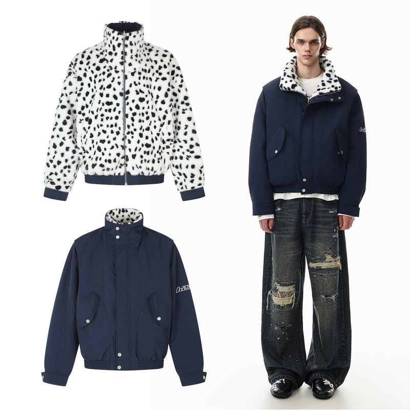 Reversible Dalmatian Faux Fur Bomber Jacket – Two-Way Wear Padded Coat