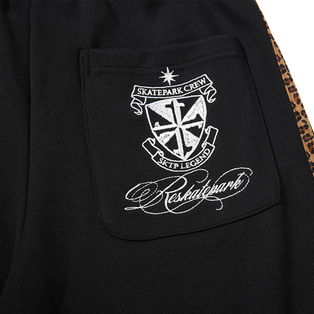 Wide-Leg Sweatpants with Leopard Side Tape & Script Print – Men's Streetwear