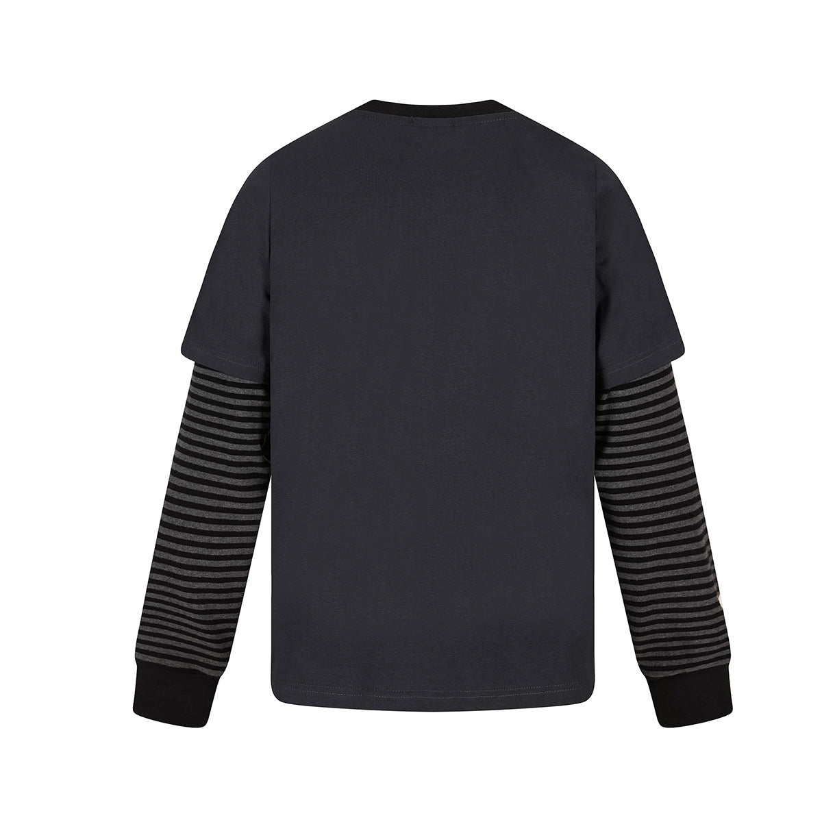 Faux Two-Piece Long Sleeve T-Shirt with Star Graphic & Striped Sleeves