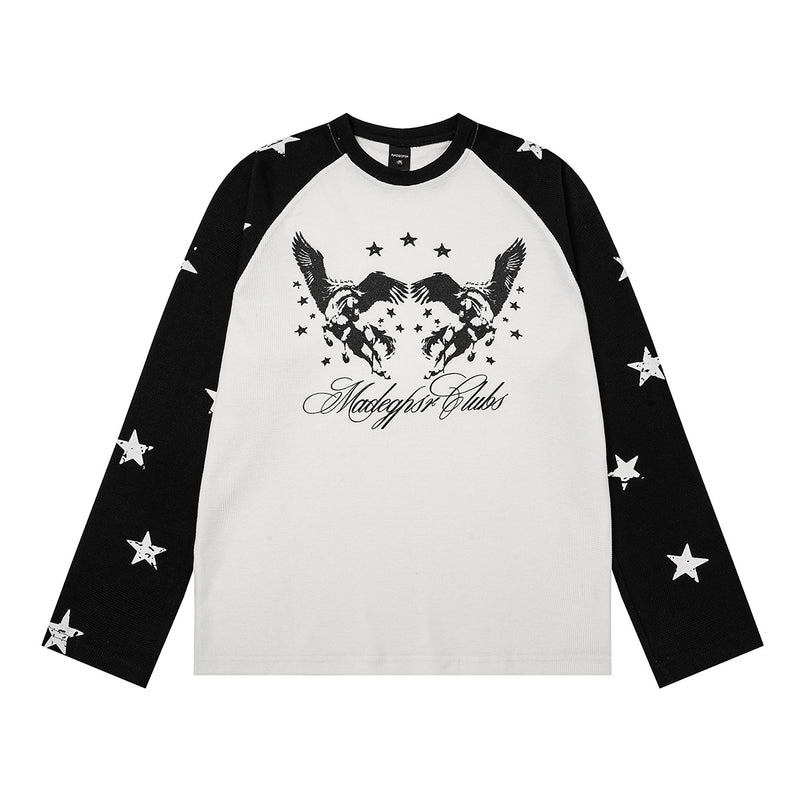 T-shirt de baseball à manches longues raglan et étoiles avec motif Pégase