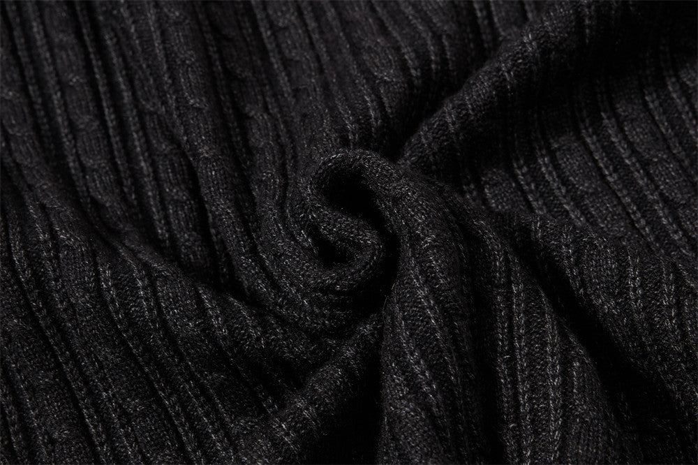 Oversized V-Neck Sweater – Cable Knit Polo Collar Long Sleeve Pullover