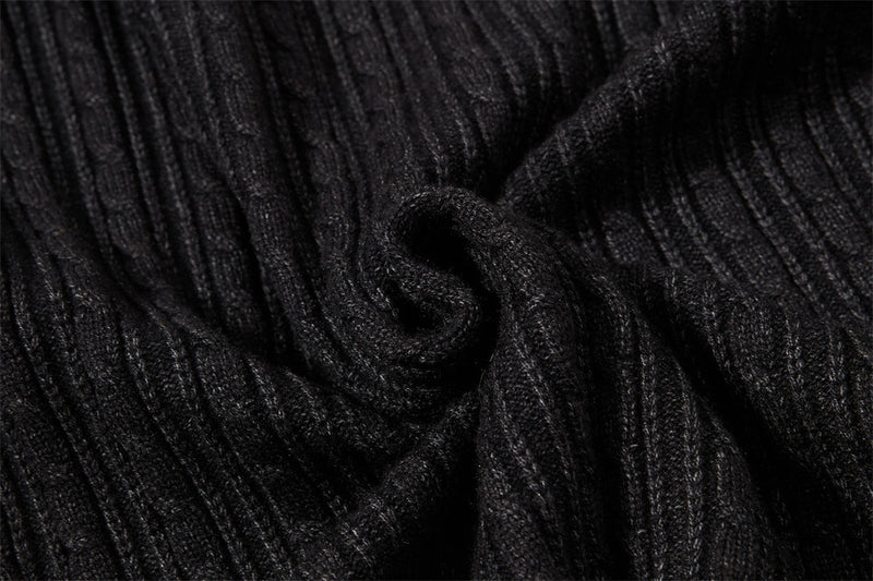 Oversized V-Neck Sweater – Cable Knit Polo Collar Long Sleeve Pullover