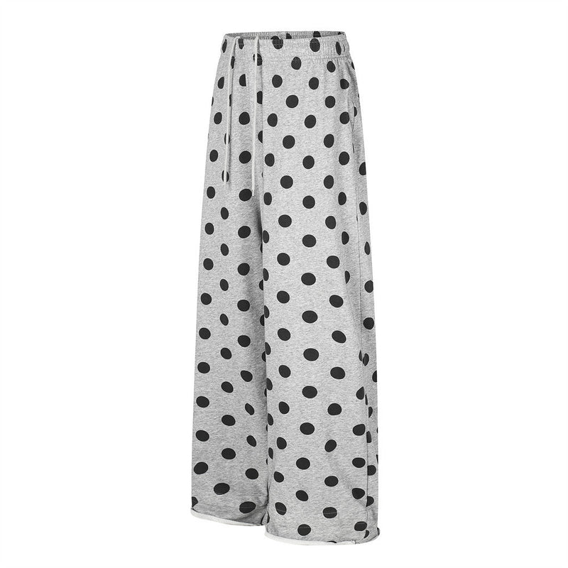 Polka Dot Wide-Leg Pants with Elastic Drawstring Waist