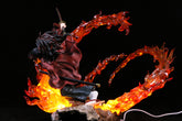 The Tsugikuni Yoriichi Demon Slayer Figure is a 29cm premium PVC statue by Demon Slayer, capturing the essence with black-haired Yoriichi crouched with a sword amidst swirling red and orange flames. The maroon outfit vividly contrasts the flame effects, embodying the Breath of the Sun technique.