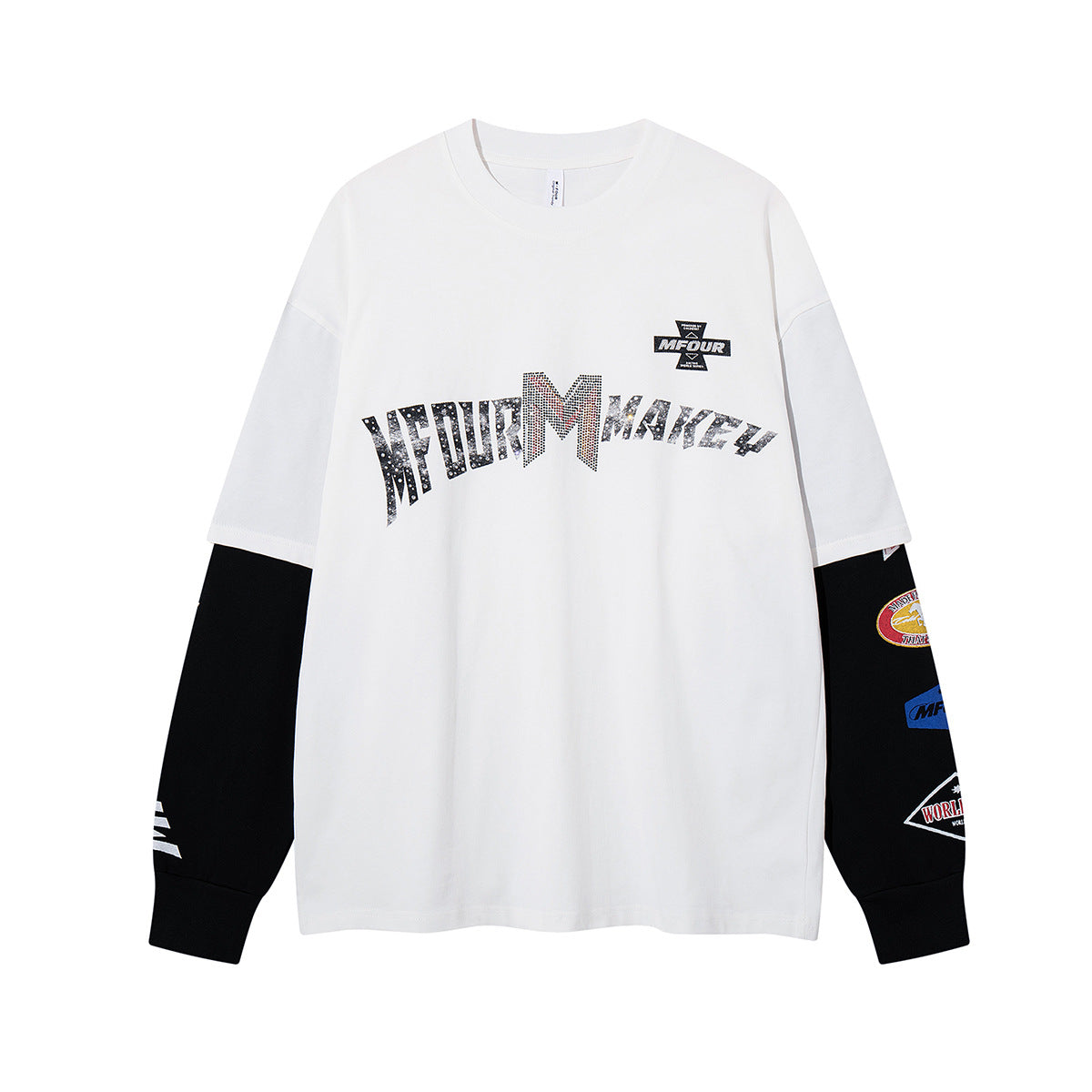 Chemise graphique à manches longues imitation superposition – Imprimé racing motocross MFOUR MAKEY
