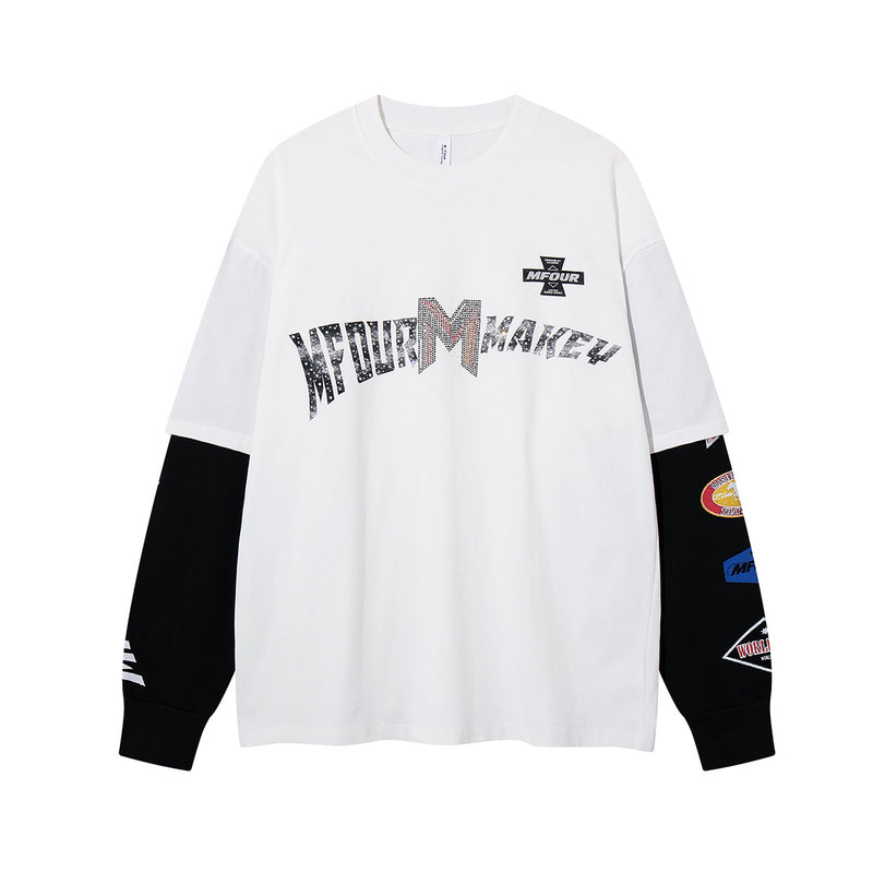 Chemise graphique à manches longues imitation superposition – Imprimé racing motocross MFOUR MAKEY